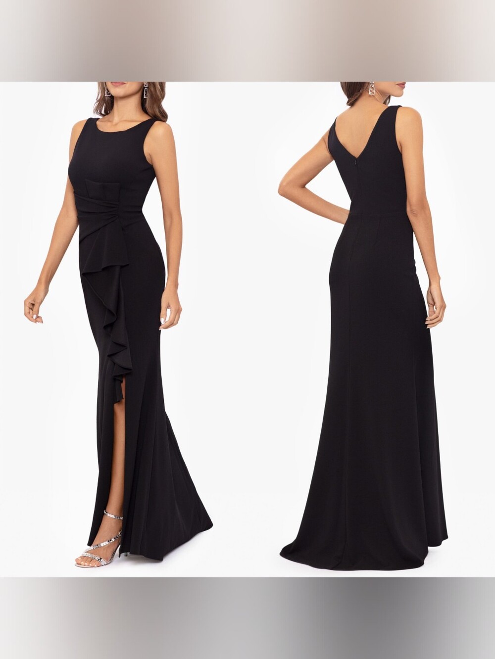 Betsy & Adam Black Ruffle Bow Gown 14 Wedding Formal Party Classic